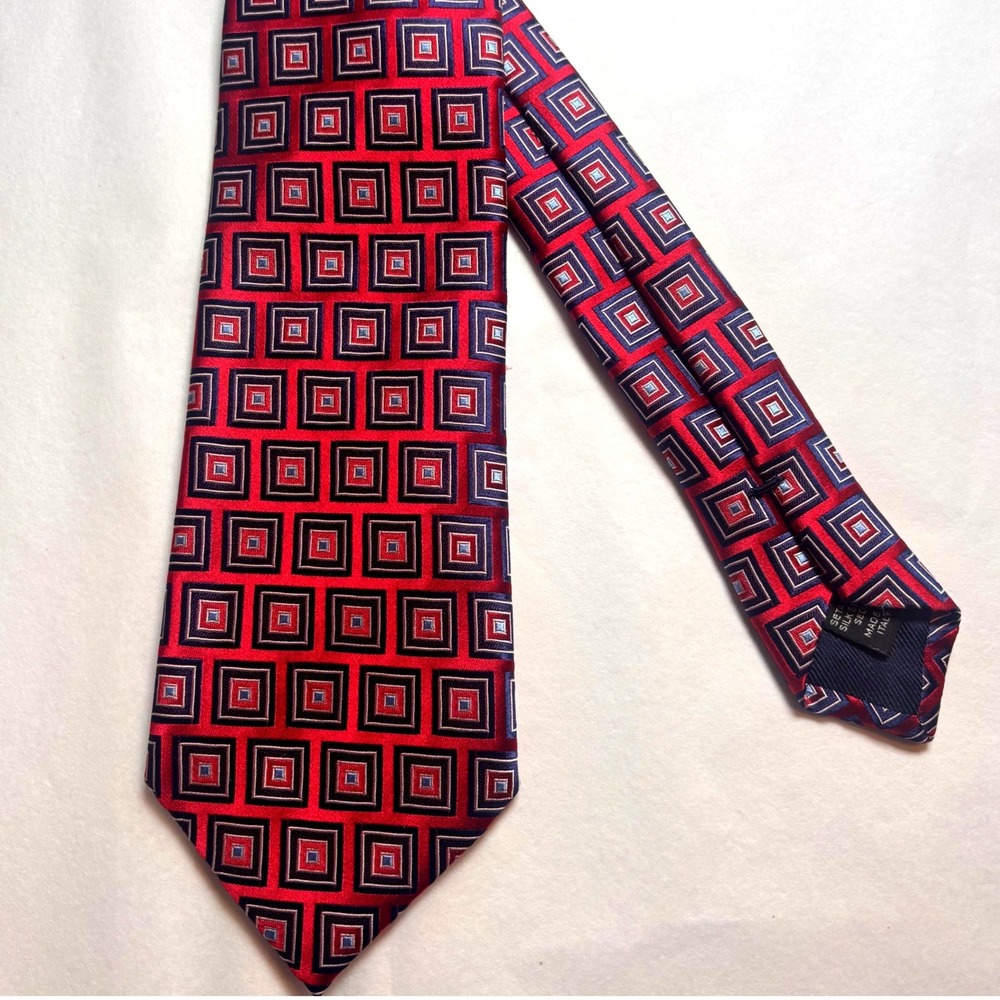 Ermenegildo‎ Zegna Mens Tie Red Blue Geometric 58" Long Silk